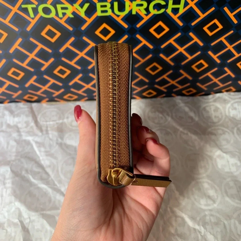 Tory Burch Emerson Medium Wallet Moose Brown Tan Gold